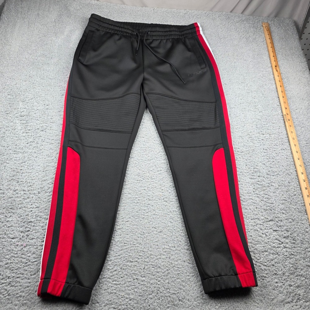 Sean John Track Jogger Pants Mens Large Black Red Moto Ribbed Side Stripe